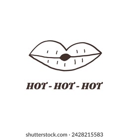 Monochrome heiße schwarze Lippen. Vector Doodle Hand gezeichnet Schwarz-Weiß Illustration Poster T-Shirts und Aufkleber