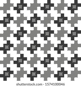 Monochrome houndstooth pattern exaggerated geo repeat motif black and white template. Trendy print block for patchwork fabric, apparel textile, silk scarf, decoupage paper, interior wallpaper, package
