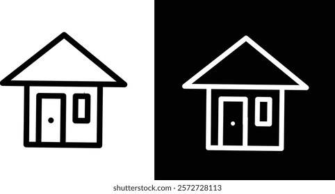 Monochrome house icon design with contrasting light and dark themes, showcasing simple and modern illustration style, suitable for design projects, web, or app interface