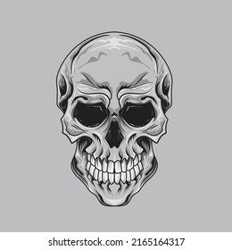 Monochrome Human skull Head Design element for poster, card, banner, t shirt, emblem, sign.