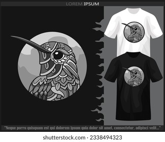 Monochrome Humming bird mandala arts isolated on black and white t shirt.