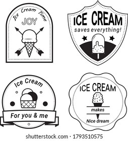 Monochrome Ice cream Badges. Vintage symbols. Food and drink signs.