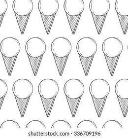 Monochrome Ice Cream Seamless Pattern. Template for packaging paper, cafe, background or your design.