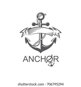 monochrome icon of anchor with ribbon