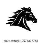 Monochrome icon of angry horse on white background.