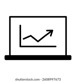 Monochrome icon of a computer with a rising graph for online investment