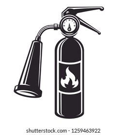 Monochrome icon extinguisher. Flame protection symbols, firefighter tools. Isolated on white background. Simple shape for design logo, emblem, sign, badge, label, stamp, silhouette.