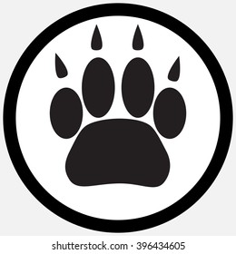Monochrome icon foot print animal. Silhouette cat paw, animal pet print foot, track trace footprint puppy. Vector abstract flat design illustration