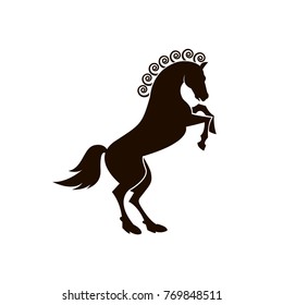 monochrome icon of horse silhouette on white background