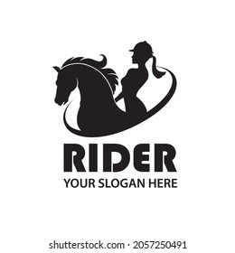 monochrome icon of horse and woman isolated on white background