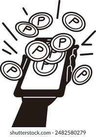 Monochrome icon illustration of earning a large amount of points on your smartphone