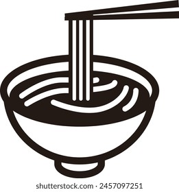 
Monochrome icon illustration of eating noodle dishes such as udon