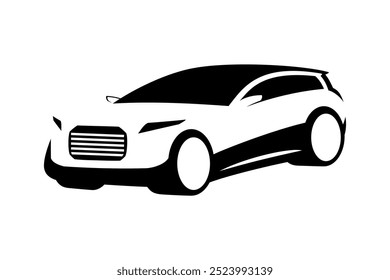 Monochrome icon modern car on white background.