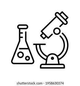 Monochrome icon of practical work at chemical lab vector illustration. Outline simple microscope and beaker with substance isolated. Linear equipment for education science chemistry experiment