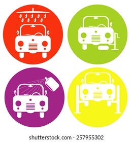 monochrome icon set with auto repair, cleaning and painting