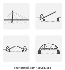 monochrome icon set with bridgework