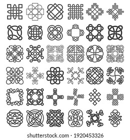 monochrome icon set with Celtic knots ethnic art ornaments