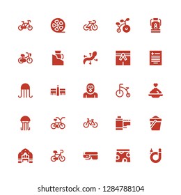 monochrome icon set. Collection of 25 filled monochrome icons included Bicycle, Short, Smart glasses, Arch, Sand, Film strip, Jellyfish, Porridge, Terrorist, Tate modern, Prescription