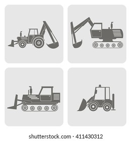 monochrome icon set with construction machines  for your design