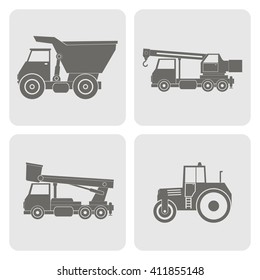 monochrome icon set with construction machines for your design