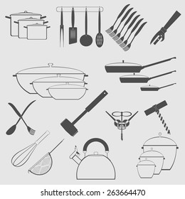 monochrome icon set with cookware