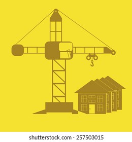 monochrome icon set with Crane, construction