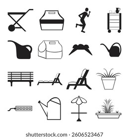 Monochrome Icon Set, Diverse Objects, Simple Graphics Vector Illustrations, Black and White