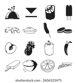 Monochrome Icon Set, Diverse Objects, Simple Graphics Vector Illustrations, Black and White