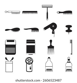Monochrome Icon Set, Diverse Objects, Simple Graphics Vector Illustrations, Black and White
