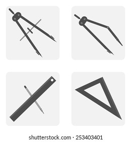 monochrome icon set with drawing tools