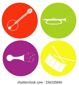 monochrome icon set with drum guitar tube