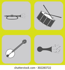 monochrome icon set with musical instruments
