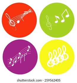 monochrome icon set with notes and treble clef