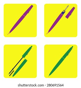 monochrome icon set with pen