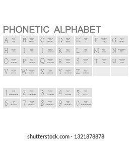 monochrome icon set with phonetic alphabet