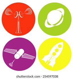monochrome icon set with rocket satellite