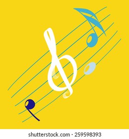 monochrome icon set with treble clef and notes