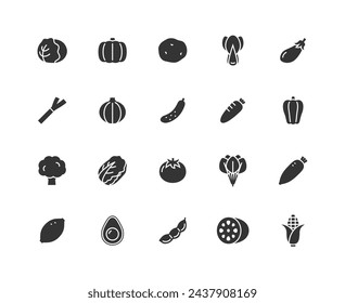 Monochrome icon set of various vegetables.