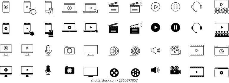 Monochrome Icon Set for Video and Motion Graphics Vector