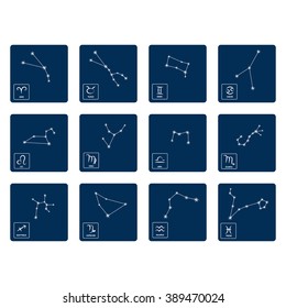 monochrome icon set with zodiac symbols and zodiac constellation for your design