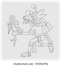 monochrome icon with symbols from Aztec codices for your design