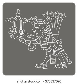 monochrome icon with symbols from Aztec codices for your design
