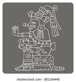 monochrome icon with symbols from Aztec codices for your design