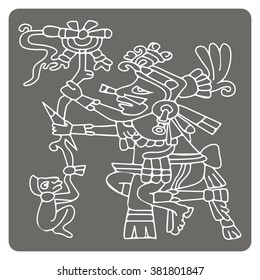 monochrome icon with symbols from Aztec codices for your design