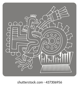 monochrome icon with symbols from Aztec codices for your design