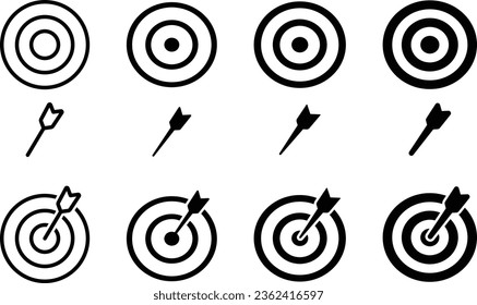The monochrome icon of a target pierced by a vector arrow