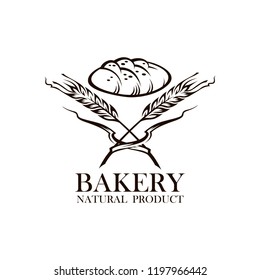 monochrome icon of wheat ears and bread isolated on white background