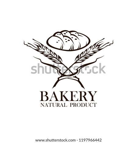 monochrome icon of wheat ears and bread isolated on white background