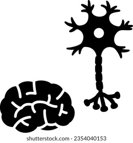 Monochrome icons of neurons and brains