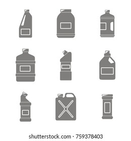 monochrome icons set with bottles with cleaning chemical products  for your design